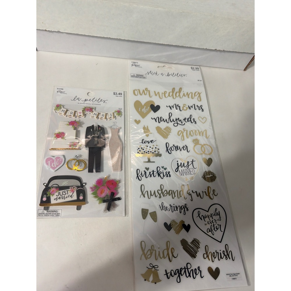 The Paper Studio Wedding Stickers La Petites Dimensional Gold Foil 2 Pack Set